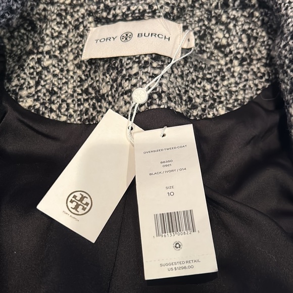 NWT TORY BURCH oversized tweed coat in black ivory size 10 ($1298) - Picture 5 of 13